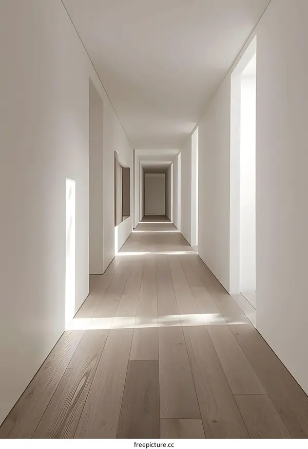 Modern White Hallway with Wooden Floor