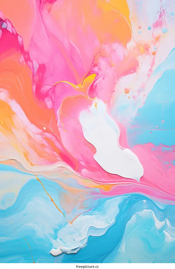 Colorful abstract painting with pink, blue, and white colors