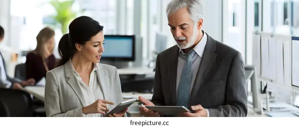 Business Partners Discussing Project on Tablet in Office