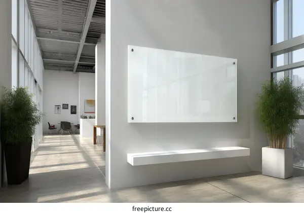 Modern Office Glass Board with White Bench