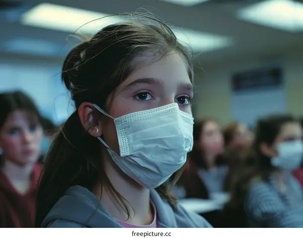 girl wearing mask in classroom