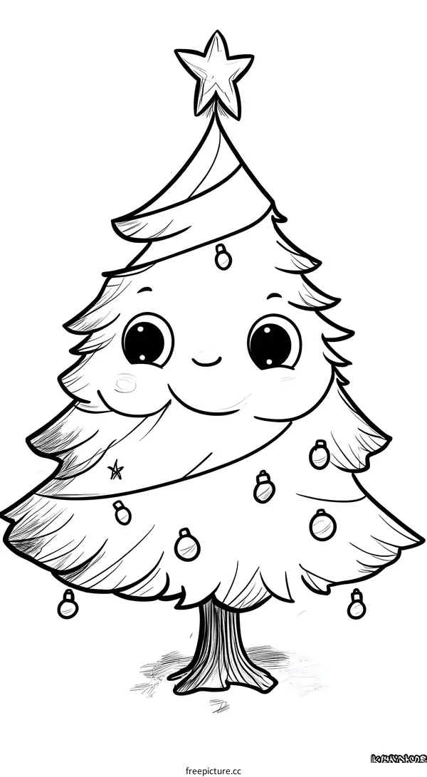 Cute Christmas Tree With Ornaments Illustration