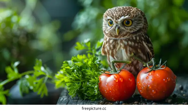 Fluffy Owl with Tomatoes