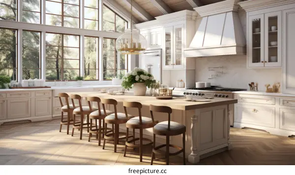 White and Bright Kitchen With Large Windows