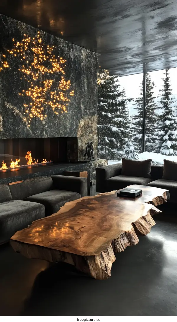 Modern Rustic Living Room with Unique Coffee Table