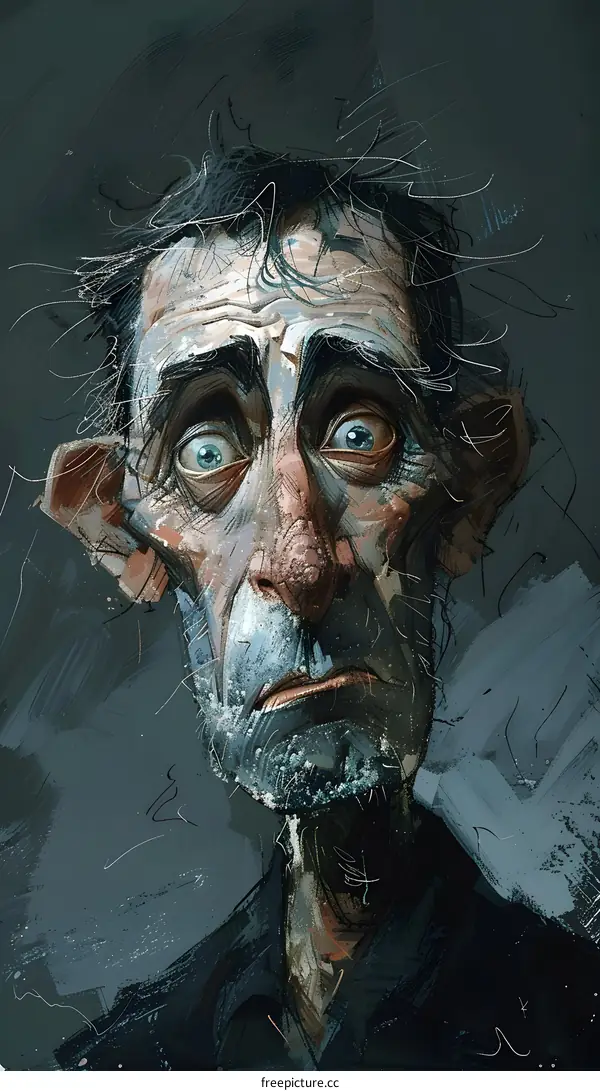 A painting of an old man with a beard and a sad expression on his face
