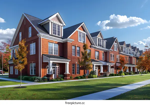 Luxury apartments with brick exterior in a row