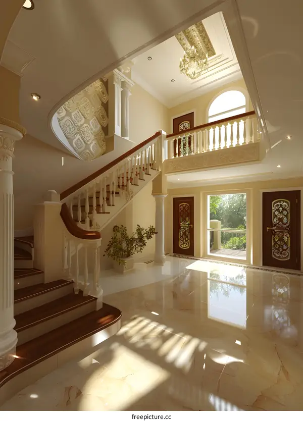 Elegant Staircase and Foyer in Modern Mansion