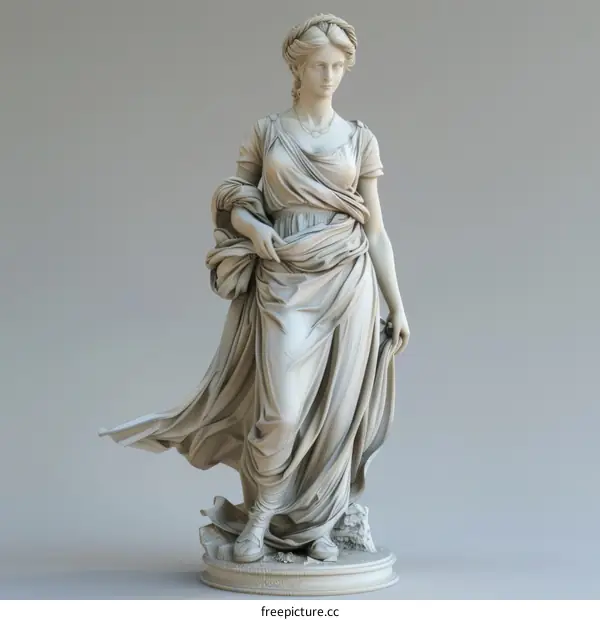 Classical Greek Statue of a Woman in White Marble
