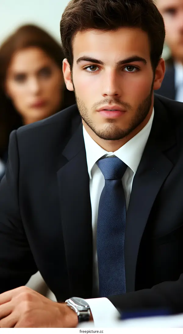 Businessman in a Suit and Tie Looking at the Camera