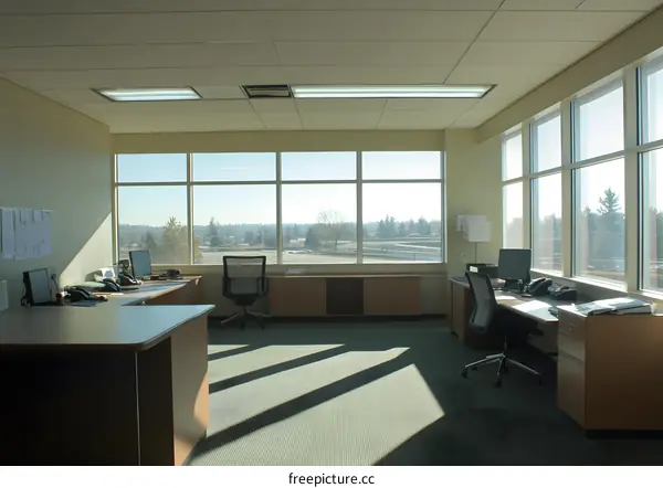 Office Interior Design With Large Windows