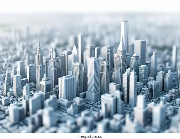 Cityscape with Skyscrapers: A 3D Rendering