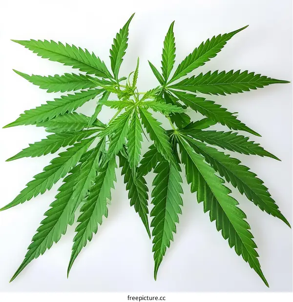 Close-up of Fresh Green Cannabis Leaves