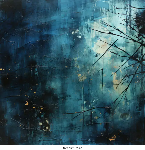 Blue abstract painting with tree branches