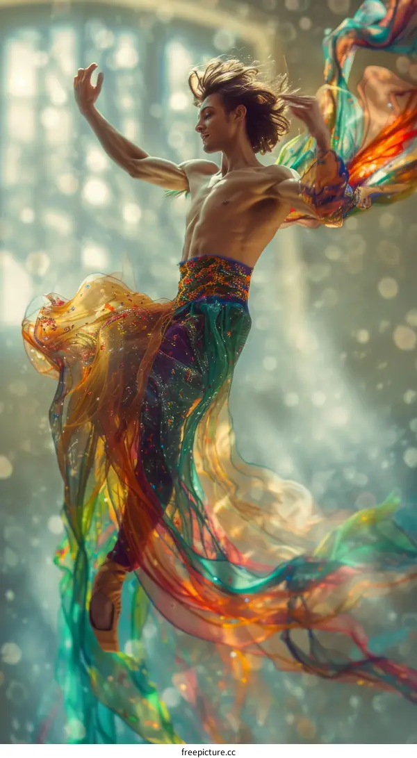 Male dancer in colorful fluttering dress