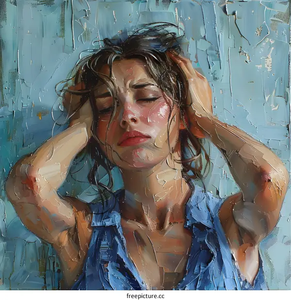 Portrait of a young woman with brown hair and blue eyes wearing a blue shirt