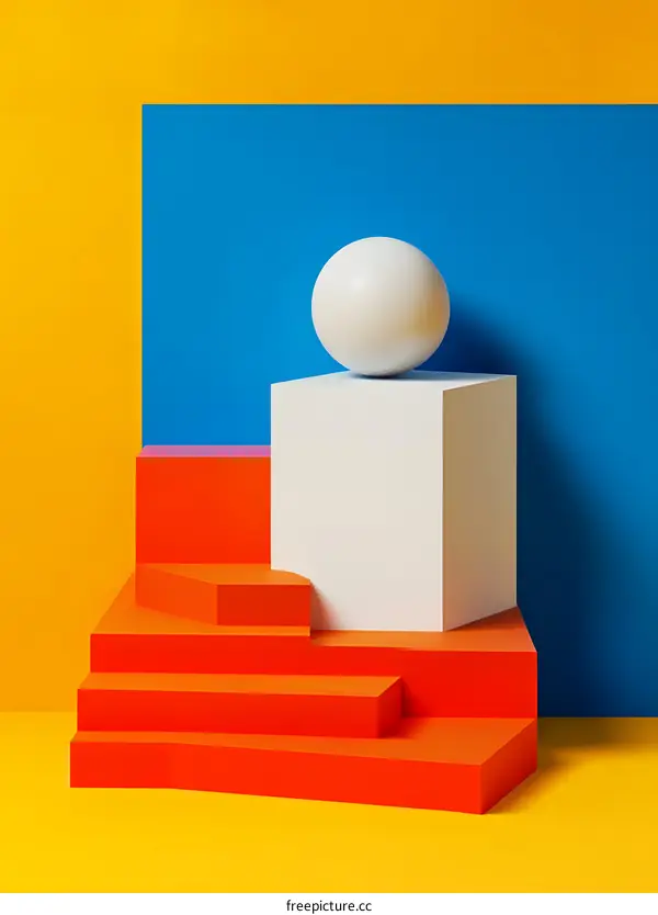 Abstract 3D Geometric Shapes with a White Sphere on Top