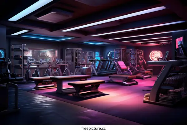 Modern Gym with Neon Lights