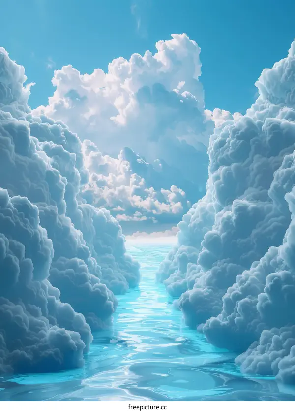 Surrealism of Blue Sky and Clouds with River Water