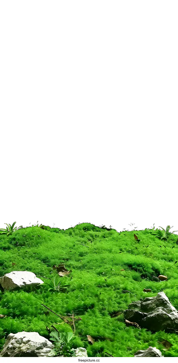 [Transparent Background PNG]Green Moss Texture Background with Rocks