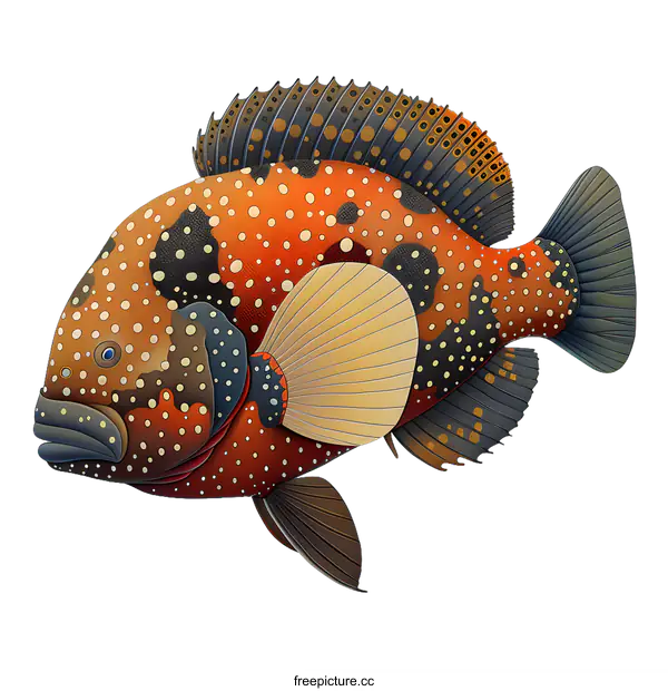 [Transparent Background PNG]Illustration of a Coral Hind Grouper