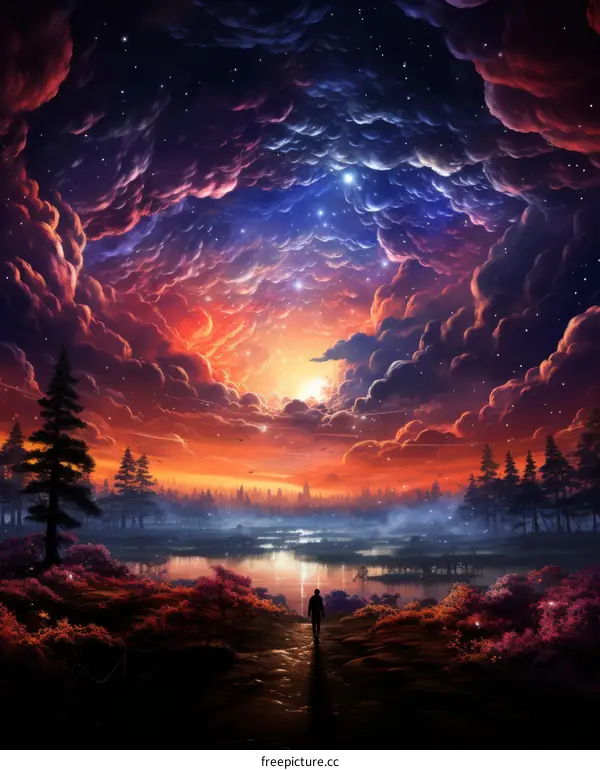 The man in the surreal sunset