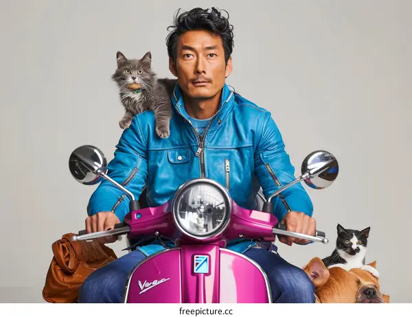 Daniel Wu with a cat and a dog