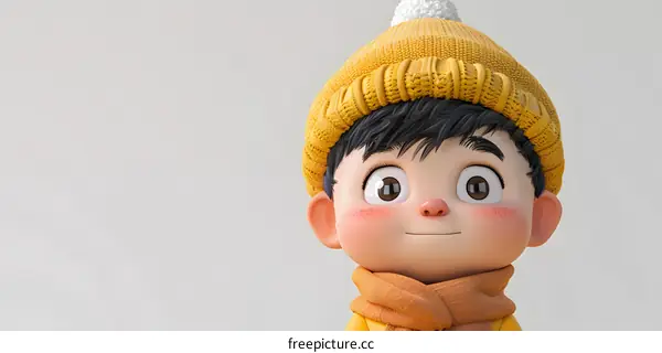 Cute Cartoon Boy in a Winter Hat
