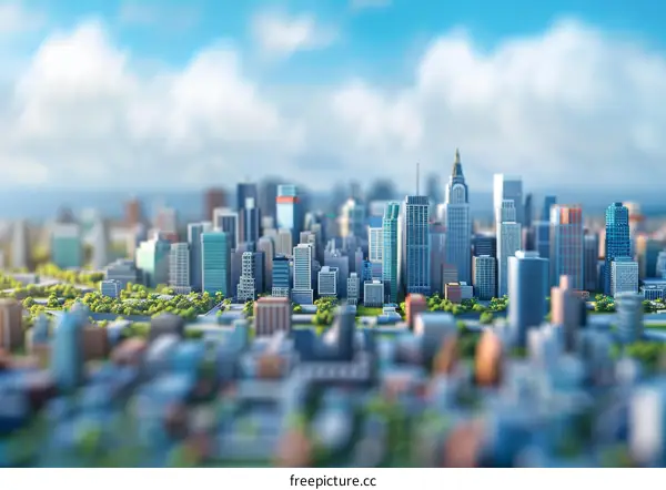 Detailed Miniature City Model with Blue Sky