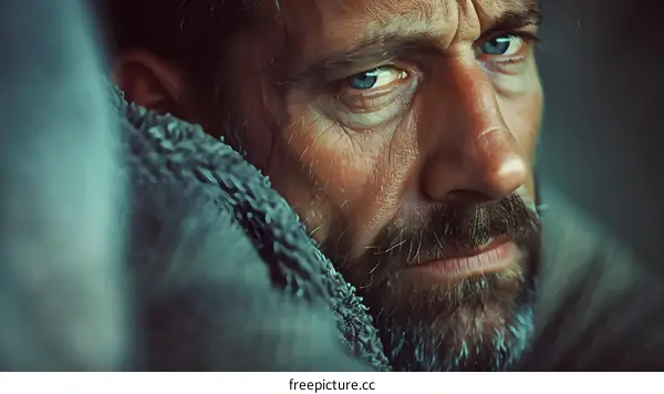 Portrait of a man with a beard and blue eyes