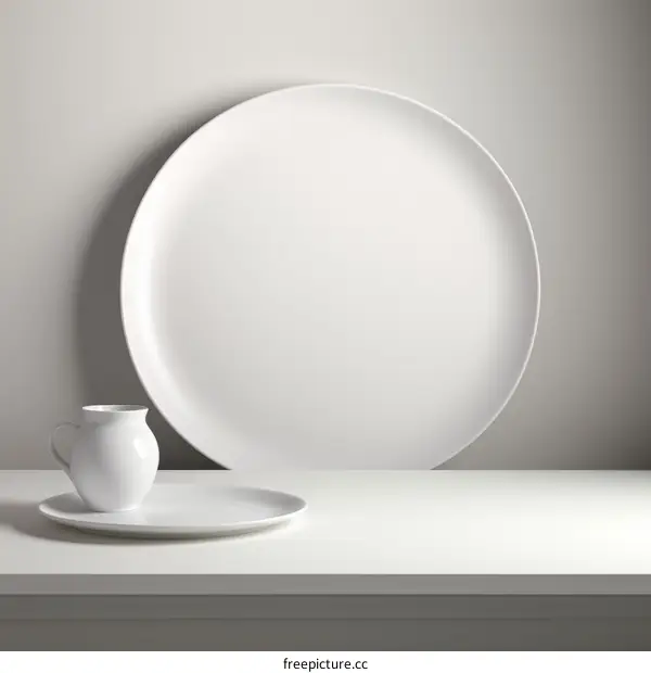 White minimalist still life with plates and jug