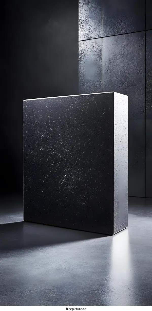 Black Textured Concrete Block On A Black Background