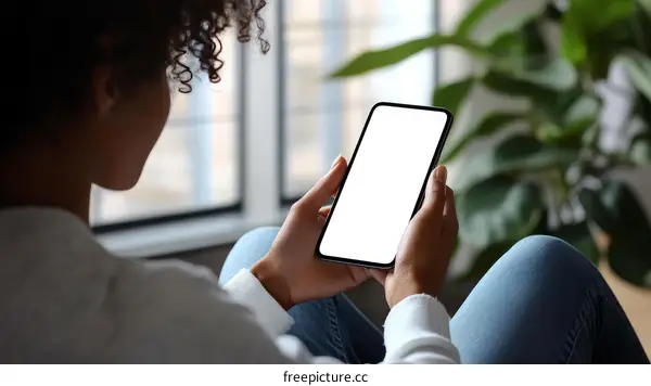 Woman Using Smartphone Indoor Relaxing Scene