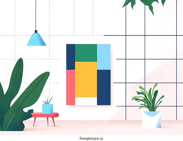 Minimalist Geometric Abstract Art Decor with Plants
