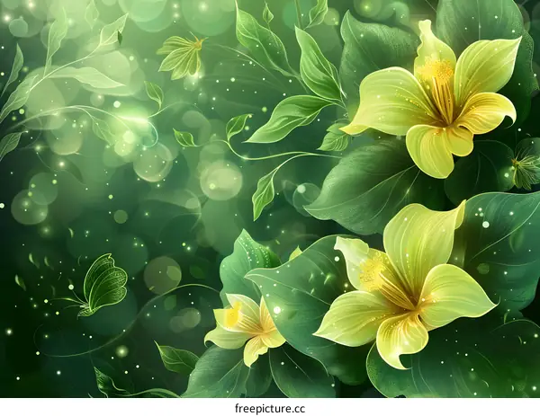 Green flowers and leaves