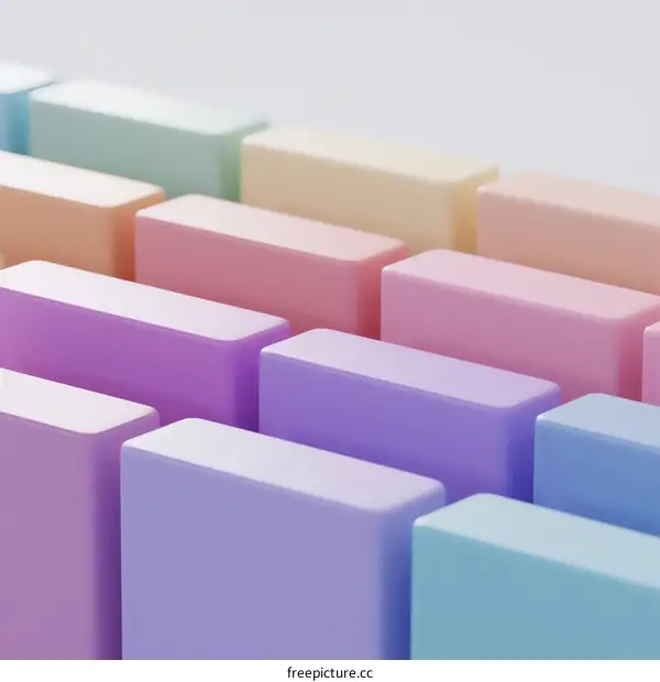 Colorful Cubes Arranged in Rows with Soft Pastel Tones