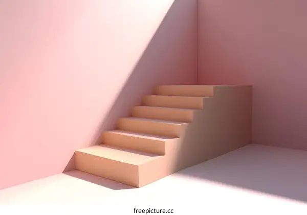 Minimalist Staircase with Pink Walls and Shadows