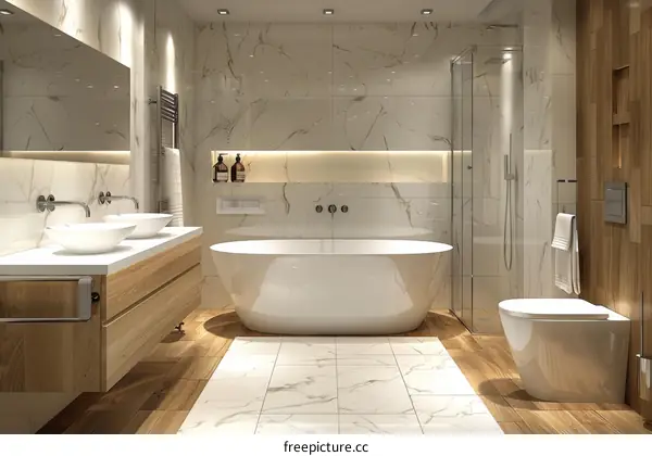 Modern Bathroom Interior Design with Marble and Wood