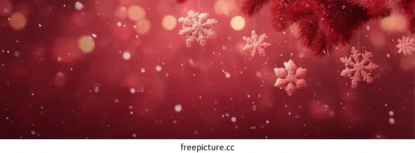 Christmas Decorations on Red Background with Snow