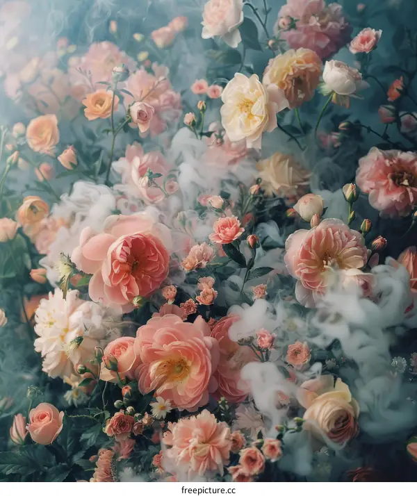 Dreamy Pink Roses in a Smoky Haze