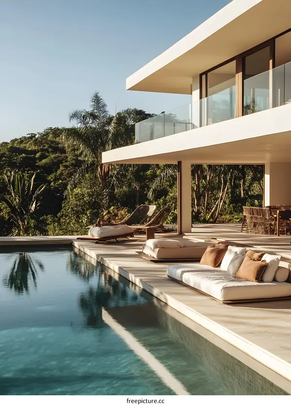 Modern Minimalist Luxury Villa with Infinity Pool and Tropical Landscape