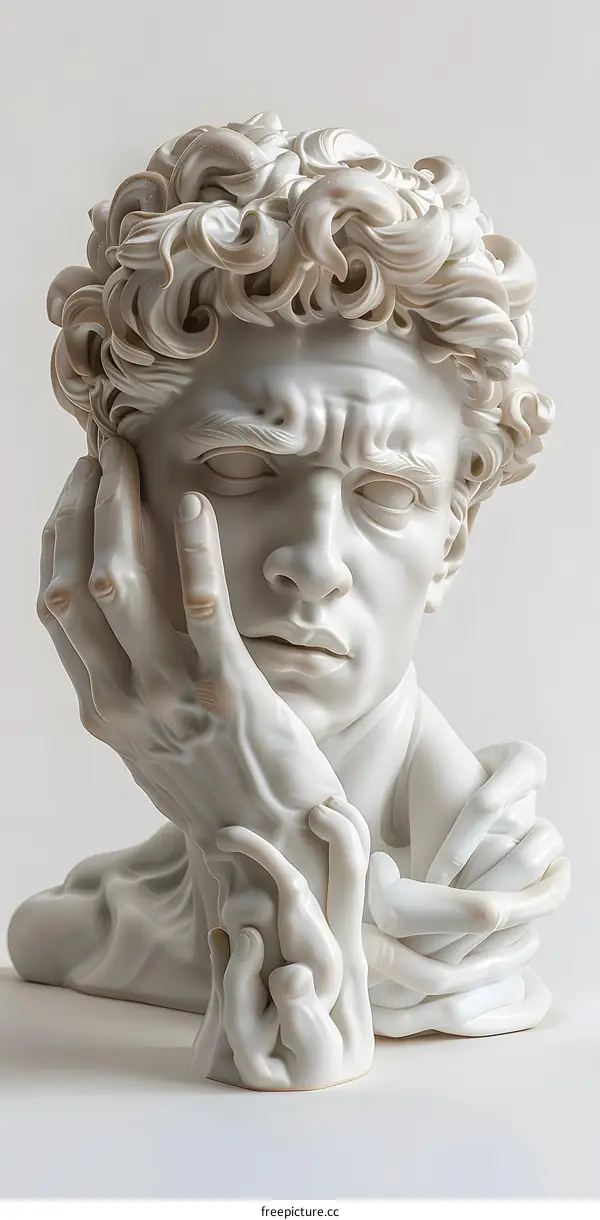Marble sculpture of a young man with curly hair