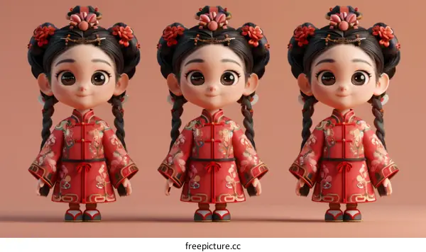Cute Chinese Girls in Traditional Wedding Dresses