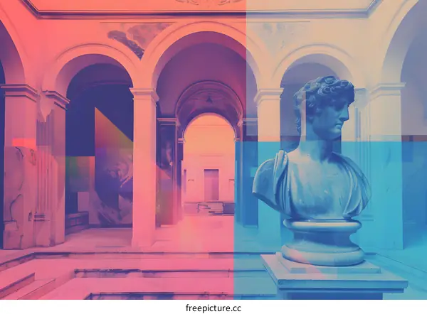 Abstract Architecture And A Statue In A Courtyard