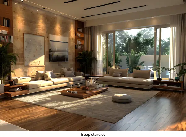The living room is decorated in a modern and simple style