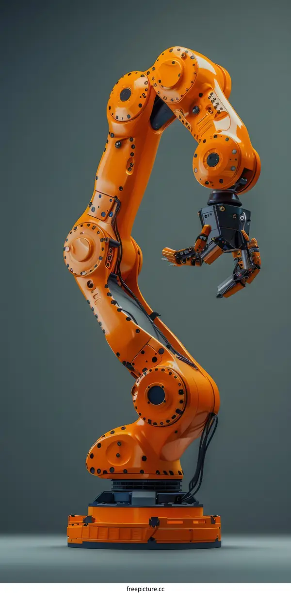 Industrial Robot Arm with Gripper on Gray Background