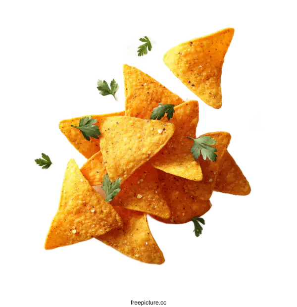 [Transparent Background PNG]Delicious Pile of Tortilla Chips with Parsley