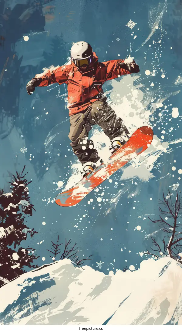 Snowboarder Soaring Over Snowy Mountain Peak