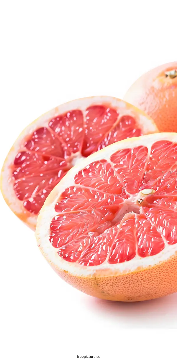 Fresh Red Grapefruit Slices On White Background