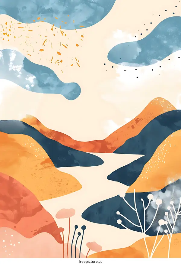 Abstract Landscape with Blue and Orange Tones